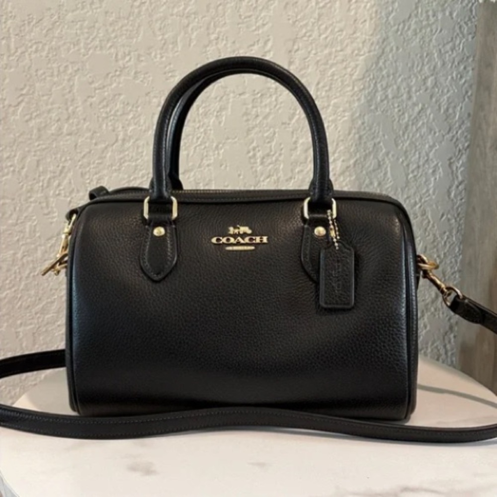 NWT COACH Rowan Black Pebbled Leather